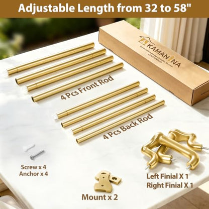 KAMANINA Double Curtain Rod 32 to 58 Inch, Gold Wrap Around Drapery Rods - color: Gold, size: 32-58"