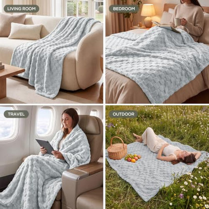Utopia Bedding Plush Checkered Fleece Blanket Cool Grey Queen, 90x90 Inch - color: Cool Grey, size: Queen