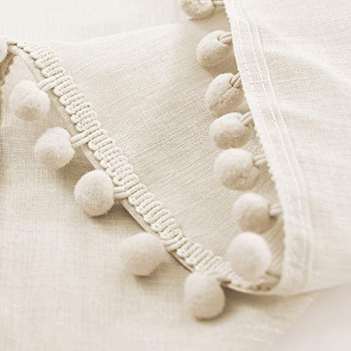 Pom Pom Linen Sheer Curtains for Living Room 63 Slub Textured Natural Beige - color: Natural, size: 52"W x 63"L (Pack of 2)