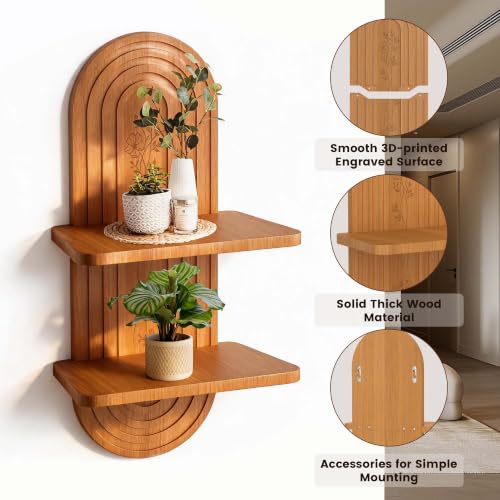 22x11.8Inch Boho Wall Decor, Mid Century Modern Wood Wall Shelf,Light Brown - color: Light Brown