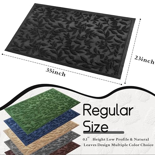 Black Leaves Outdoor Indoor Entrance Doormats, Absorbent Durable Heavy Duty Welcome Front Door Mat,Thick Natural Rubber Back,Easy Clean Entryway Mat 23x35 Inch, Low Profile - color: Leaves-black, size: 1'11" x 2'11" (Rectangular)