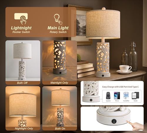 OYEARS 22'' Table Lamp Set of 2 for Living Room,Farmhouse Lamp for Bedroom - color: Farmhouse White
