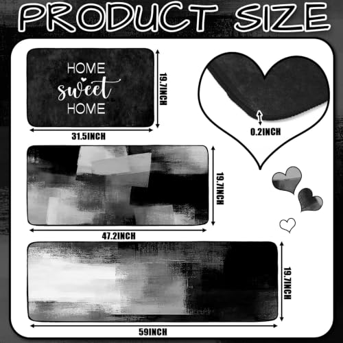 Fourluoo 3 Pcs Farmhouse Black Kitchen Rugs and Mats Set - color: Modern Black