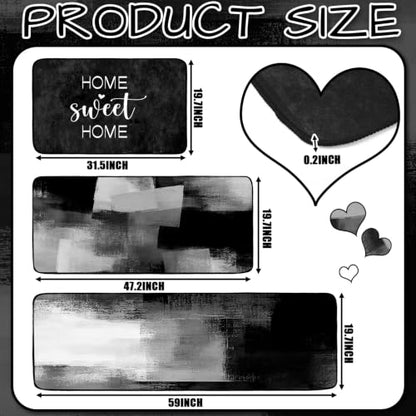 Fourluoo 3 Pcs Farmhouse Black Kitchen Rugs and Mats Set - color: Modern Black