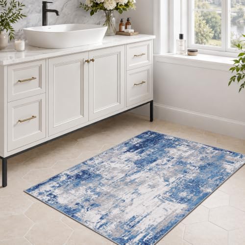 RELEANY Washable 3'x5' Abstract Area Rug for Living Room Blue Gray - color: Blue/Gray, size: 3' x 5' (Rectangular)