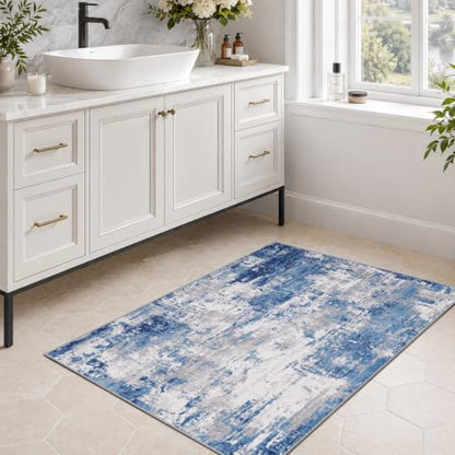 RELEANY Washable 3'x5' Abstract Area Rug for Living Room Blue Gray - color: Blue/Gray, size: 3' x 5' (Rectangular)