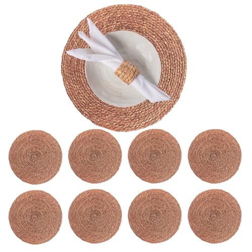 13.8" Set of 8 Brown Round Seagrass Placemats by Laquedecraft