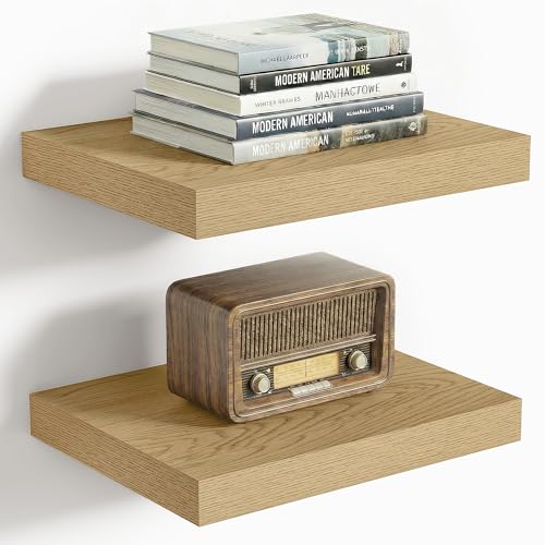 Vivelove 10x10 Inches Floating Shelves Wall Mounted Set of 2, Oak - color: Oak, size: 10.2”wx10.2”dx1.5”h