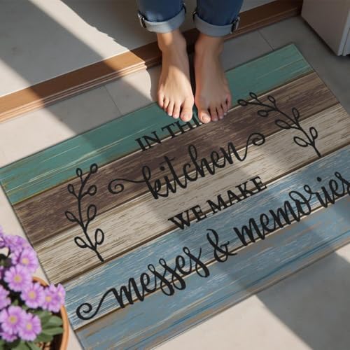 Farmhouse Kitchen Area Rugs Non Slip Kitchen Rugs and Mats Washable Kitchen Mats for Kitchen Floor Mat Carpet Runner Area Rug for Hallway Laundry Decor 20"x32" - color: Green-brown-blue, size: 1'8" x 2'8" (Rectangular)