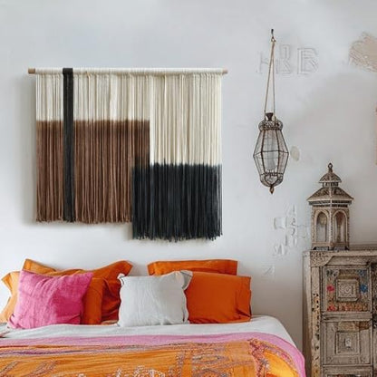 Macrame Wall Hanging Hand Dyed Woven Cotton Gradient Fiber Art 27"W*19"L - color: Brown, size: 27"W*19"L