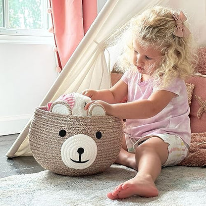 CherryNow Baby Basket for Gifts Empty, Cute Bear Design, Light Brown - color: Light Brown, size: 10.5"D x 8.5"H