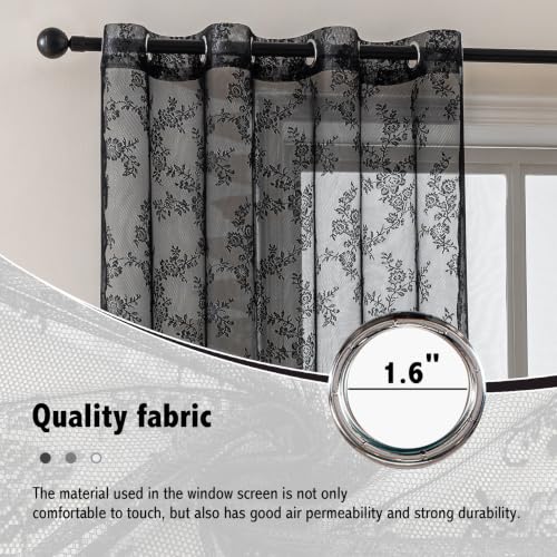 Anytime Black Lace Sheer Curtain Panels for Living Room Elegant Window Treatment Sets Light Filtering Translucent Draperies for Office (2 Panels,W55 x L72 inch) - color: Black, size: 55"W x 72"L (Pack of 2)
