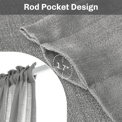 Melodieux Gray Semi Sheer Curtain Valance for Kitchen Cafe Small Windows Linen Rustic Rod Pocket Valance, 52 by 18 Inch, 1 Panel - color: Grey, size: 52"W x 18"L (Pack of 1)
