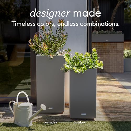 Veradek Block Series Pedestal Planter - Tall Rectangular Outdoor Planter - color: Gray, size: 32''H x 15.5''W -2 Pack