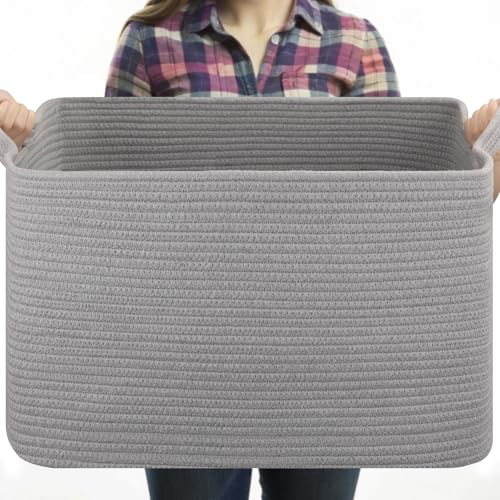 OIASKET 65L Extra Large Blanket Basket Living Room, 19.7"x15.8"x11.8" - color: Light Grey, size: 19.7"x15.8"x11.8"