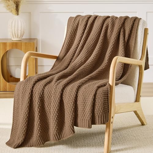 Light Brown Throw Blanket, Moss Knit, 50" x 60", Camel Brown - color: Moss-light Brown, size: 50"x60"