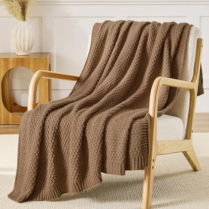 Light Brown Throw Blanket, Moss Knit, 50" x 60", Camel Brown - color: Moss-light Brown, size: 50"x60"