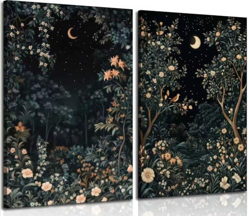 2Pcs Framed Botanical Moon Canvas Wall Art 16x24 Inch Bedroom Decor - color: YUELIANGHUAHUI, size: 24"L x 16"W