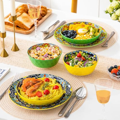 vancasso 32 Oz Pasta Bowls, Porcelain Large Colorful Salad Soup Bowls Set of 6, Pasta Serving Bowls Plates for Kitchen, Dishwasher & Microwave Safe, Series KRVI - color: Boho