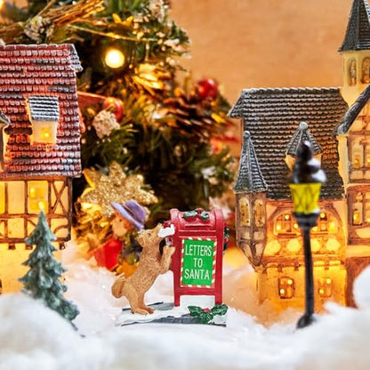 Decorative Christmas Figurine Dog Santa's Mailbox Village Set Xmas Gift - color: Mailbox With Dog