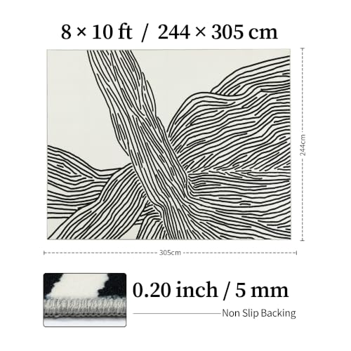 YIHOUSE 8×10 Ft Washable Rug, Black and White Abstract Area Rug for Bedroom Living Room Dining Room Office Playroom Nursery, Ultra Thin Nonslip Modern Large Rugs Soft Contemporary Striped Rugs - color: Modern Lines Beige, size: 8' x 10' (Rectangular)