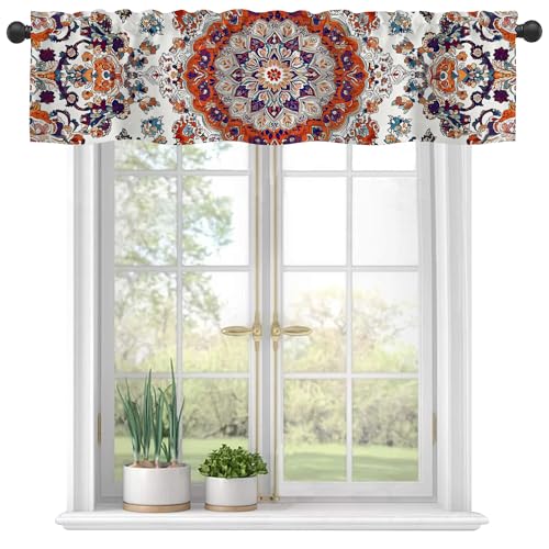 Valances for Windows,Boho Style Ethnic Texture Semi Sheer Valances Windows Curtain, Rod Pocket Short Window Treatment Light Filtering Decor Valances for Kitchen Bedroom Windows - 42"x12" - color: Boho Style Ethnic Texture, size: 12"W x 42"L (Pack of 1)