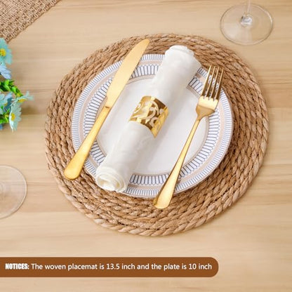Round Woven Placemats 13.5 inch Set of 6, Boho Hand-Woven Rattan Natural Water Hyacinth Placemats, Farmhouse Weave Chargers, Heat Resistant Rustic Braided Wicker for Dining Table,Kitchen,Wedding,Home - size: 13.5inch Set of 6