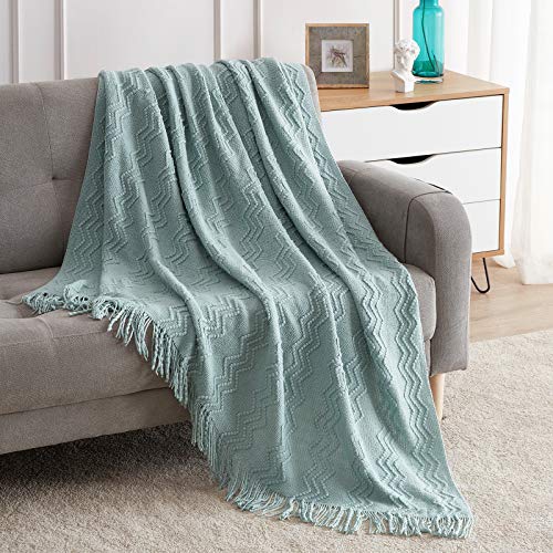BOURINA Aqua Throw Blanket 50x60 Inch Boho Knitted Soft Throw Sofa Blanket - color: Aqua, size: 50"x60"