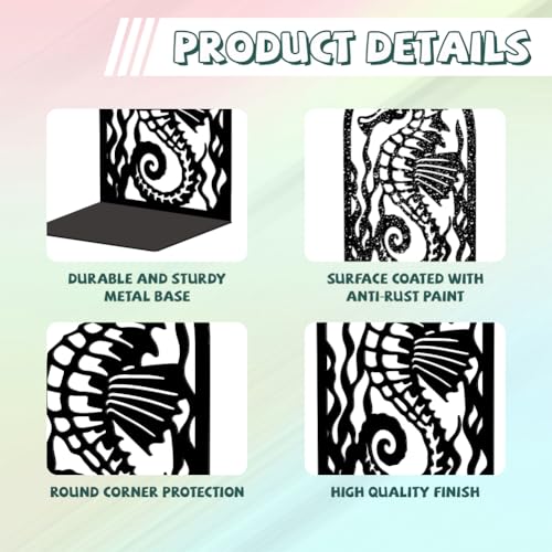Peacoblue 5.3"x4.3"x7.9" Metal Bookends, Heavy Duty Book Ends for Shelves - style: Seahorse