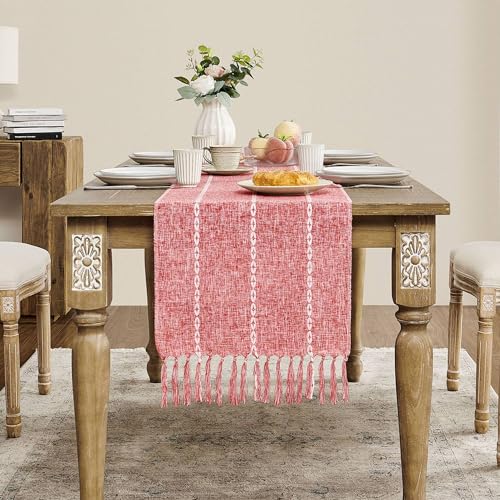 ZeeMart Farmhouse Braided Striped Table Runner, Rustic Red Table Runners 48 Inches Long Boho Home Decor, Red 15x48 Inches - color: Braided Red, size: 15*48 inches