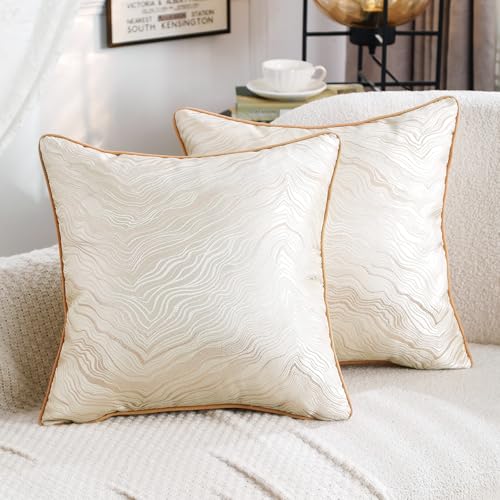 HPUK Jacquard Throw Pillow Covers 18x18 Inch, Soft Textured, Set of 2 - color: Hp-gold