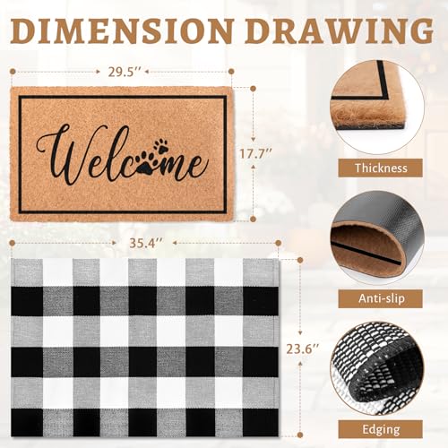 2-Piece Layered Welcome Mat Set - Coir Doormat & Buffalo Plaid Rug - color: Dog Paws
