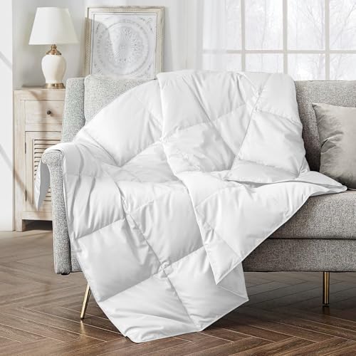 puredown® Soft Feather Down Throw Blanket Lightweight Packable Couch Throw for Indoor and Outdoor Use, Throw 50"X70", Pure White - color: Pure White, size: Throw