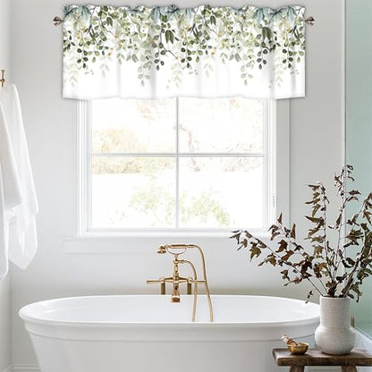Sage Green Eucalyptus Leaves Window Valance 2 Panels, 54x18 in - color: Eucalyptus Leaves-green, size: 54"W x 18"L (Pack of 2)