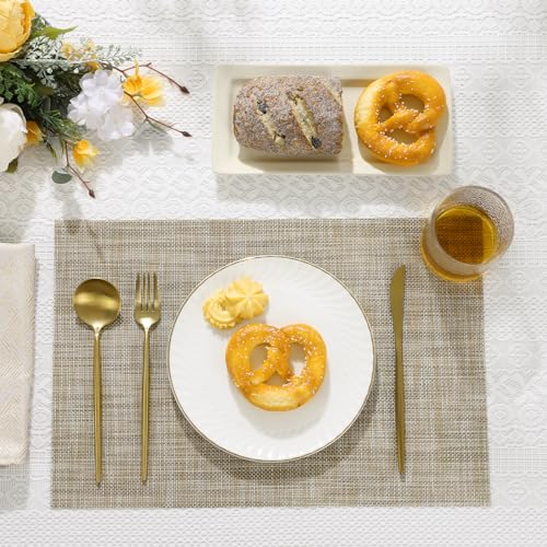 SHACOS Placemats Set of 6 Woven Vinyl Place Mats Wipeable Heat Resistant Stain Resistant Table Mats Indoor Outdoor, Beige - color: Beige, size: Set of 6