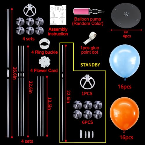 TONIFUL 4 Set Blue and Orange Balloon Stand Balloon Centerpieces for Table - color: Blue Orange