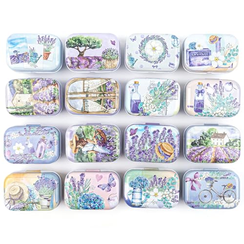Framendino, 5 Pack Mini Lavender Flower Tin Trinket Coin Box Jewelry Storage Case Containers with Lid (Random Color) - color: Lavender