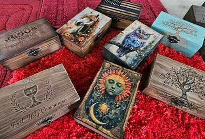 Celestial Sun & Moon Tarot Box | Astrology Sun and Moon Design Jewelry Trinket Keepsake Fengshui Lucky Talisman Storage Box | Gift Idea, Tarot Lover Ornaments for Home Decor (7TCS2)