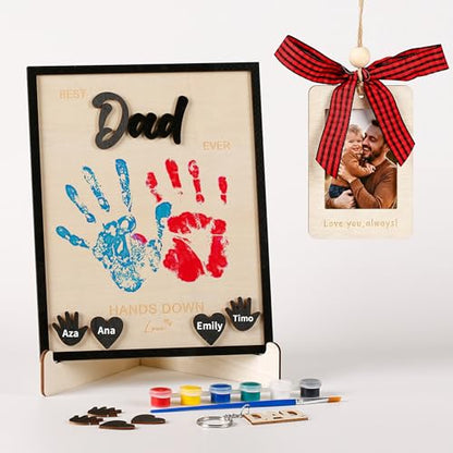 10" Best Dad Ever Hands Down DIY Frame Hand Print Kits with Acrylic Paint, Personalized Father Day Craft for Dad from Kids, Family Handprint Keepsake for Daddy, Papa from Son Daughter - color: Black Set