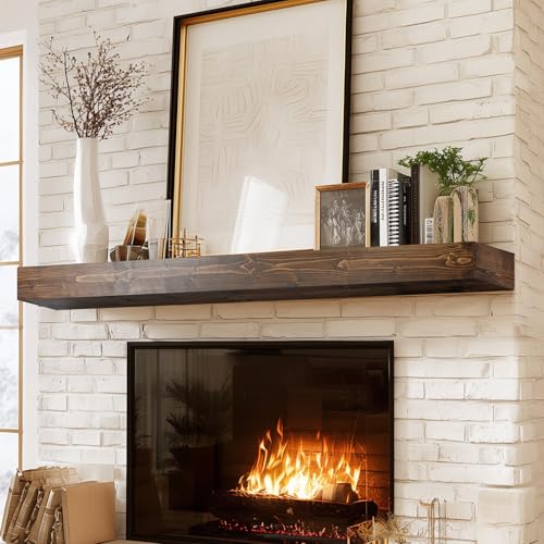 56x8x3in Rustic Fireplace Mantel Pine Wood, Weathered Brown - color: Weathered Brown, size: 56x3x8-hollow