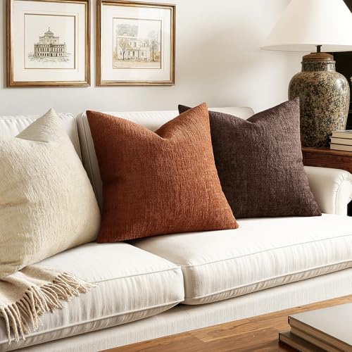 MIULEE Fall Couch Pillow Covers Textured Chenille 18x18 Beaver Fur - color: Beaver Fur, size: 18" x 18" (Pack of 2)
