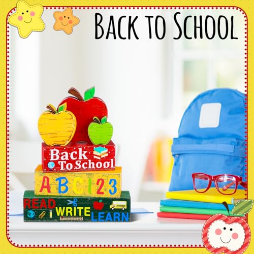 Geelin 4 Pcs Back to School Wooden Table Decor Apple Tiered Tray Decor - style: Apple
