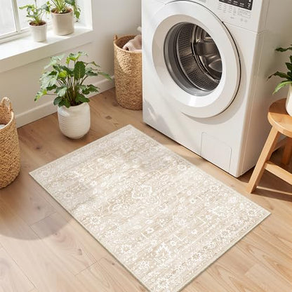 Soalmost 2x3 Area Rugs for Entryway, Washable Neutral Soft Rug Beige - color: Beige, size: 2' x 3' (Rectangular)