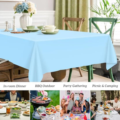 Mulbozy 2 Pcs Light Blue Plastic Tablecloth,Baby Blue Table Cloth - color: Light Blue, size: 54" X 108" Rectangle