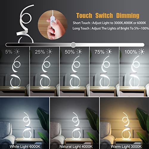 20W 2700LM 3 Colors Dimmable LED Art Table Lamp 21.4 Inch with Touch Switch for Living Room,Bedroom (White) - color: White