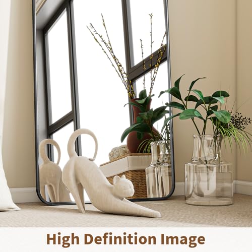 BEAUTYPEAK 66" x 23" Rounded Corner Full Length Mirror with Stand, Black - color: Black, size: 66"L x 23"W