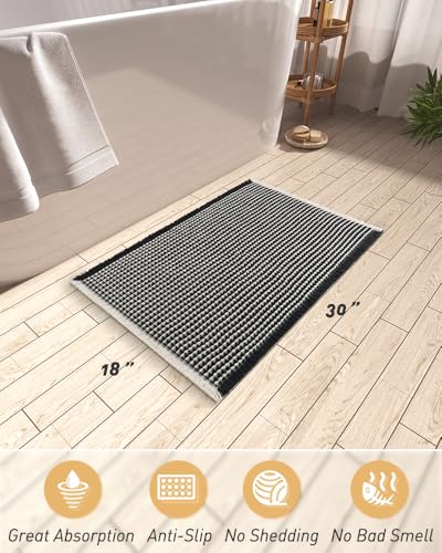 Upgraded Waffle Bath Mat Ultra Absorbent Non Slip Bathroom Mat, 18" x 30" - color: Black & Cream, size: 18" x 30"