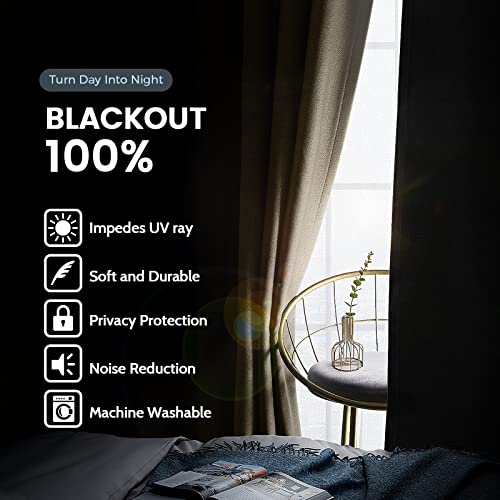 SimpleHome Beige 100% Blackout Curtains Room Darkening Living Room 63 Inch - color: Beige, size: 38"W x 63"L (Pack of 2)