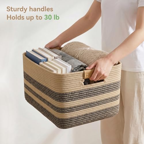 Nunsino 75L Blanket Basket with Leather Handles,Laundry Basket,Dark Brown - color: Dark Brown, size: 75L