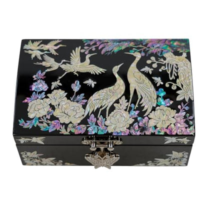 February Mountain Mother of Pearl Jewelry Box – Christmas, Birthday, Valentine’s Day & Mother’s Day Gift for Women, Wedding Keepsake, Elegant Holiday Stocking Stuffer (Cranes in Bloom) - color: Cranes in Bloom